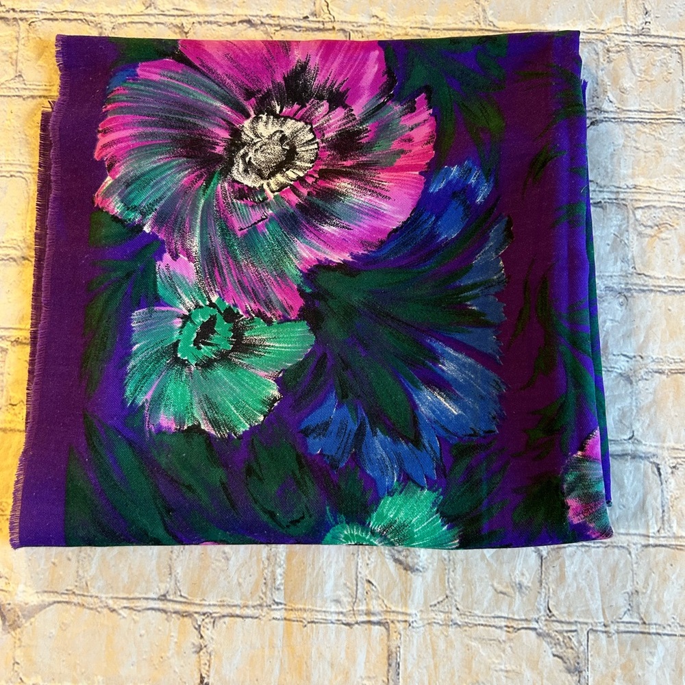 CASTELLANI LARGE COTTON BOLD ROYAL COLORS SQUARE RAW EDGES SCARF